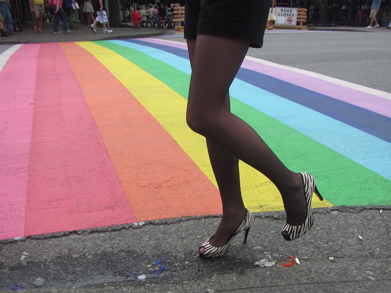 Davie street rainbow pavement for Vancouver Pride Week 2013