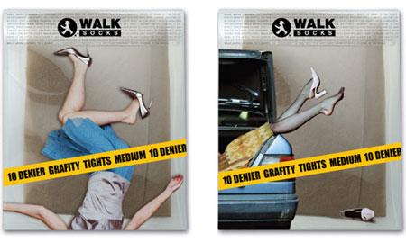 walk socks marketing pantyhose with crime scene packaging 1
