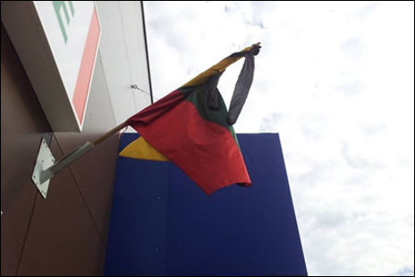 pantyhose over latvian flag
