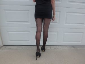 Galis backseam tights by Fiore on cousin's legs modeling 3