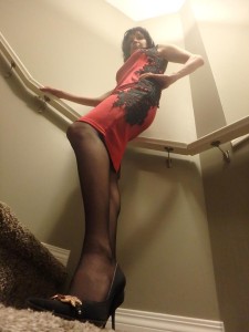 red dress and pantyhose photo 1