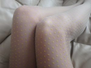 Honey Bee Pantyhose by Fiore 3 close up on yellow dot pattern
