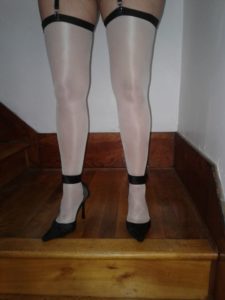 model wears Vanity stockings by Fiore with cuban heel and backseam 3